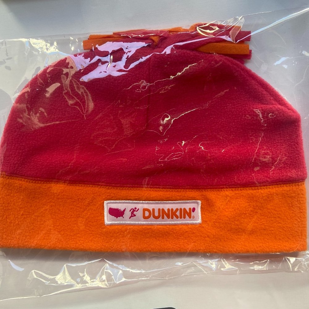 NWT Dunkin Donuts Limited Edition Magenta Orange Fleece Beanie Unisex One Size